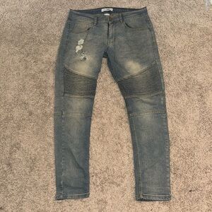 Men's Distressed Biker Jeans - Blue Wash